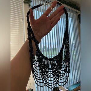Gently worn - Beautiful Black Beaded Statement Necklace with delicate draping